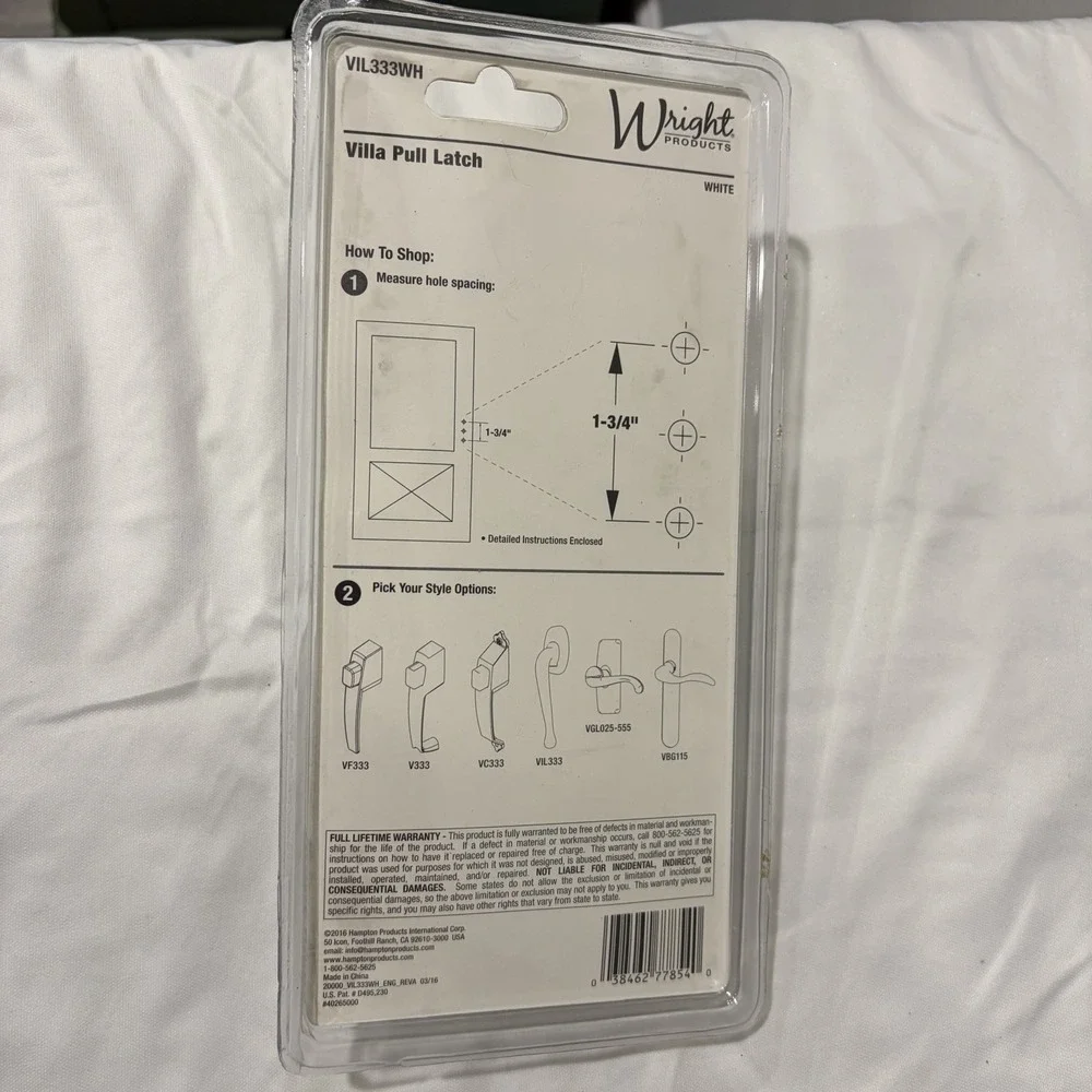 Wright Products Villa White Storm Door Pull Handle Latch VIL333WH Exterior - New